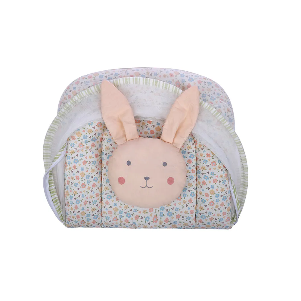 Abracadabra Gadda Set with Mosquito Net & Shaped Pillow Bunny Garden Theme - Peach