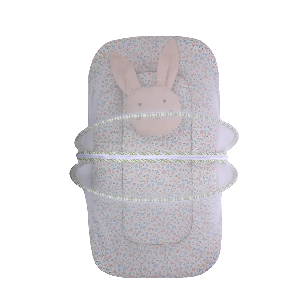 Abracadabra Gadda Set with Mosquito Net & Shaped Pillow Bunny Garden Theme - Peach