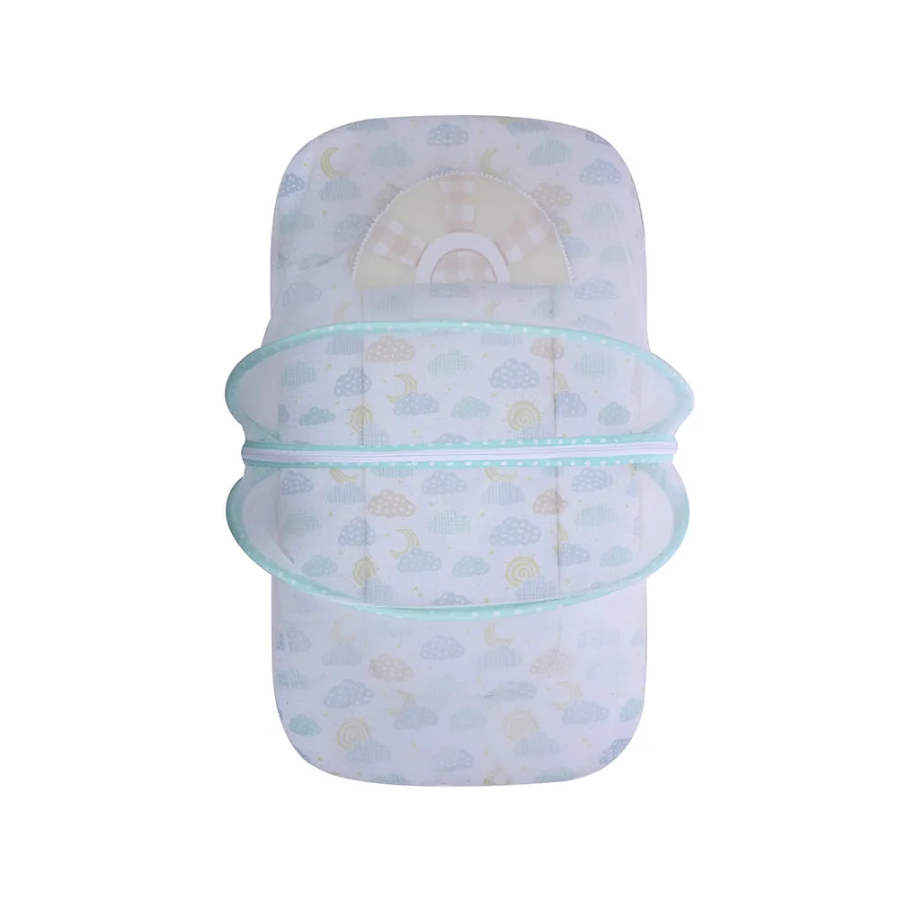 Abracadabra Gadda Set With Mosquito Net & Shaped Pillow Lost In Clouds Theme - Orange