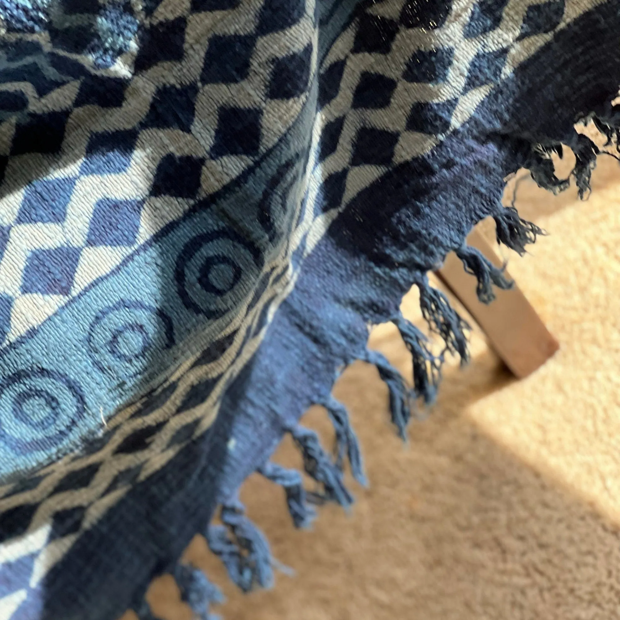 Blue Indigo Blanket, Mud Cloth Throw for Couch, Indigo Throw Blanket with Tassels, Block Print Throw, Boho Home Decor, Gift for Her