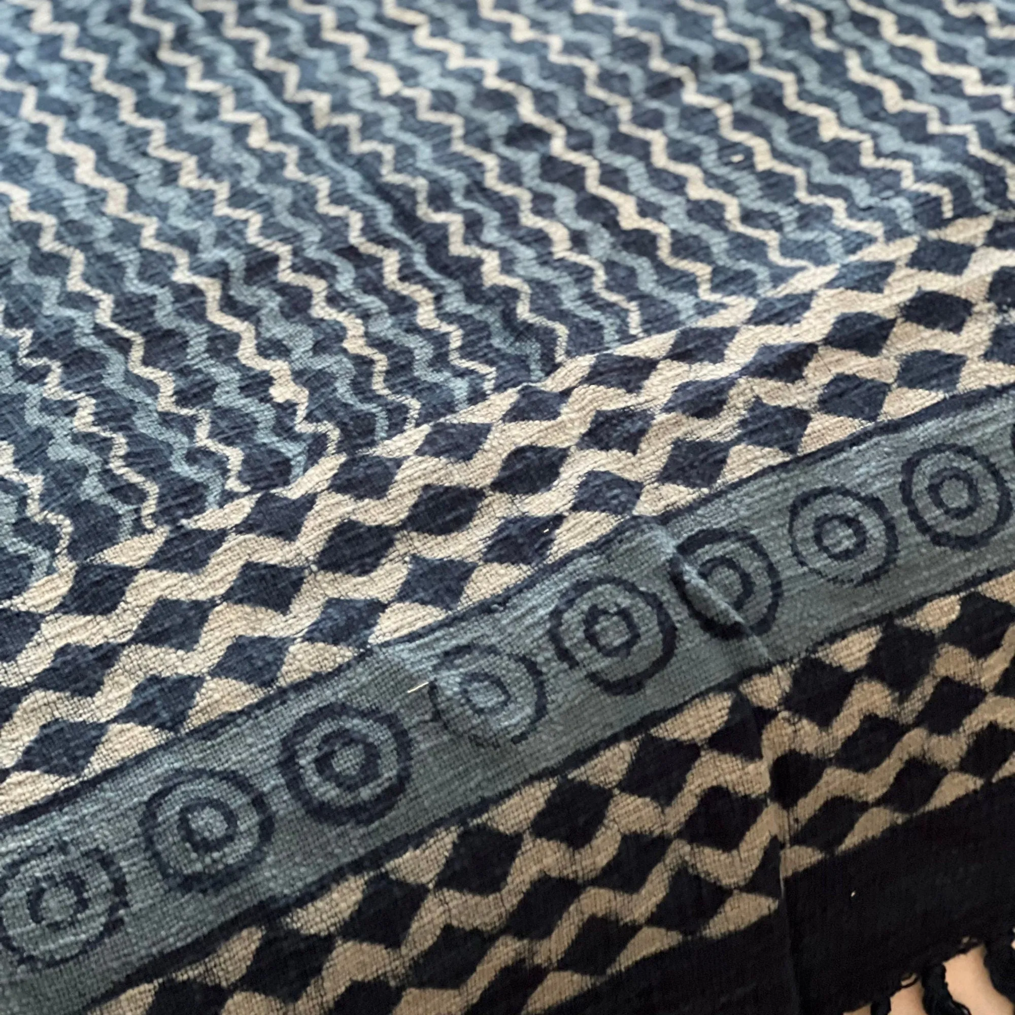 Blue Indigo Blanket, Mud Cloth Throw for Couch, Indigo Throw Blanket with Tassels, Block Print Throw, Boho Home Decor, Gift for Her