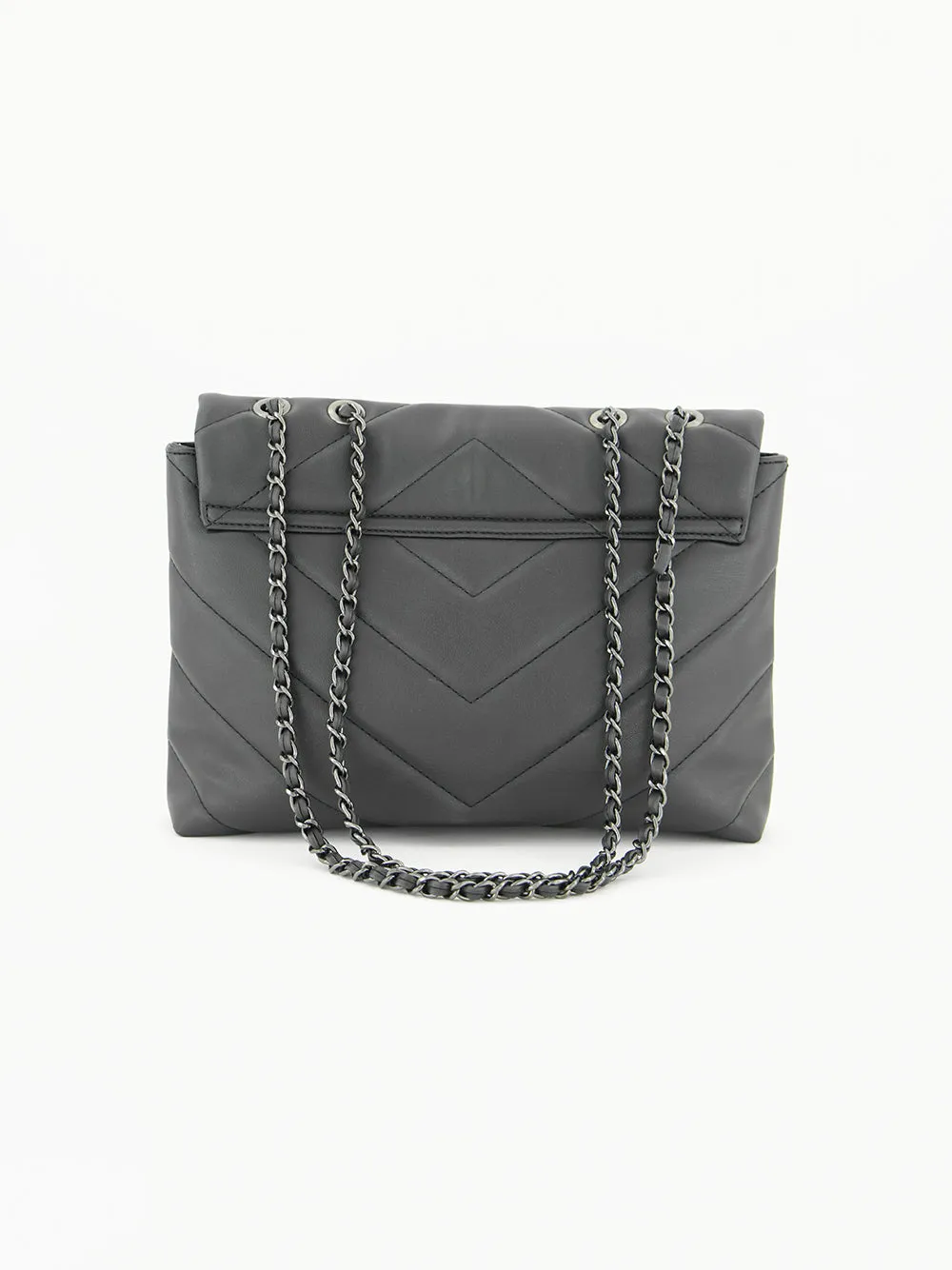 Chevron Quilt Flap Bag.Chain And Pu Strap.