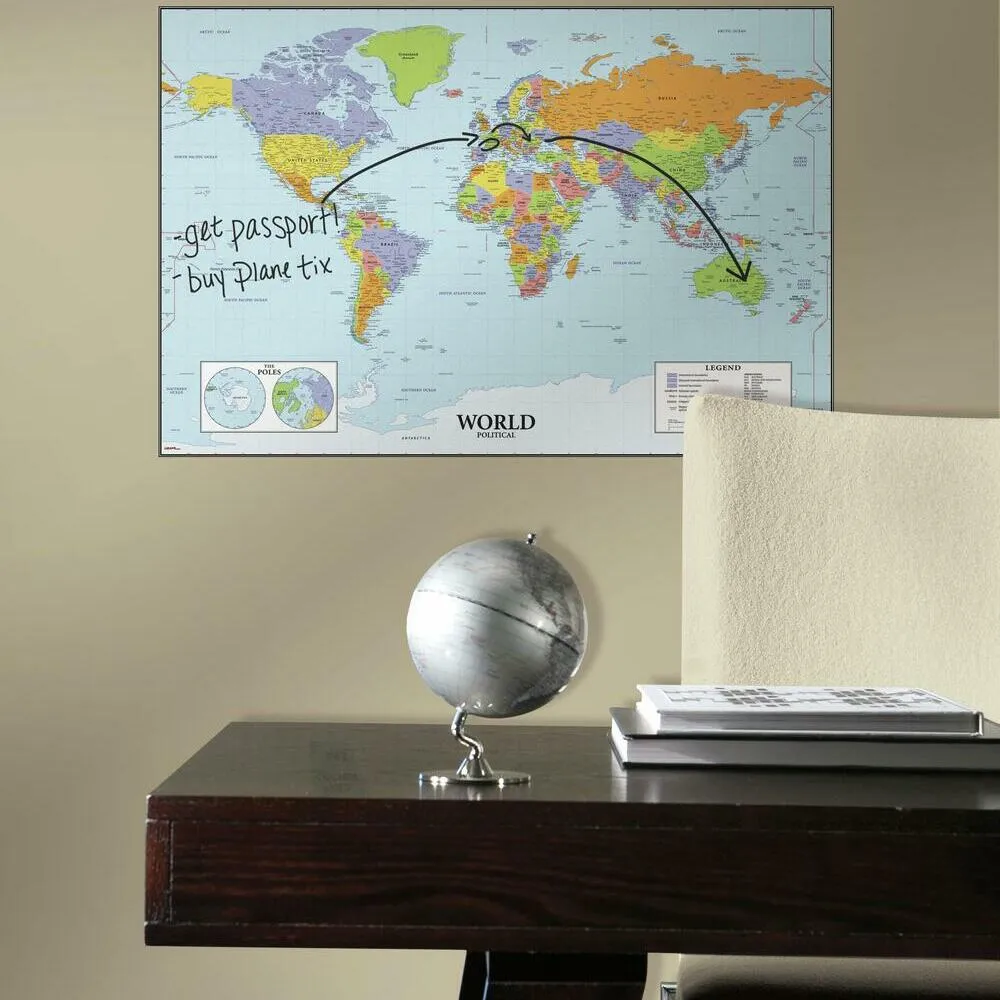 Dry Erase World Map Giant Wall Decal