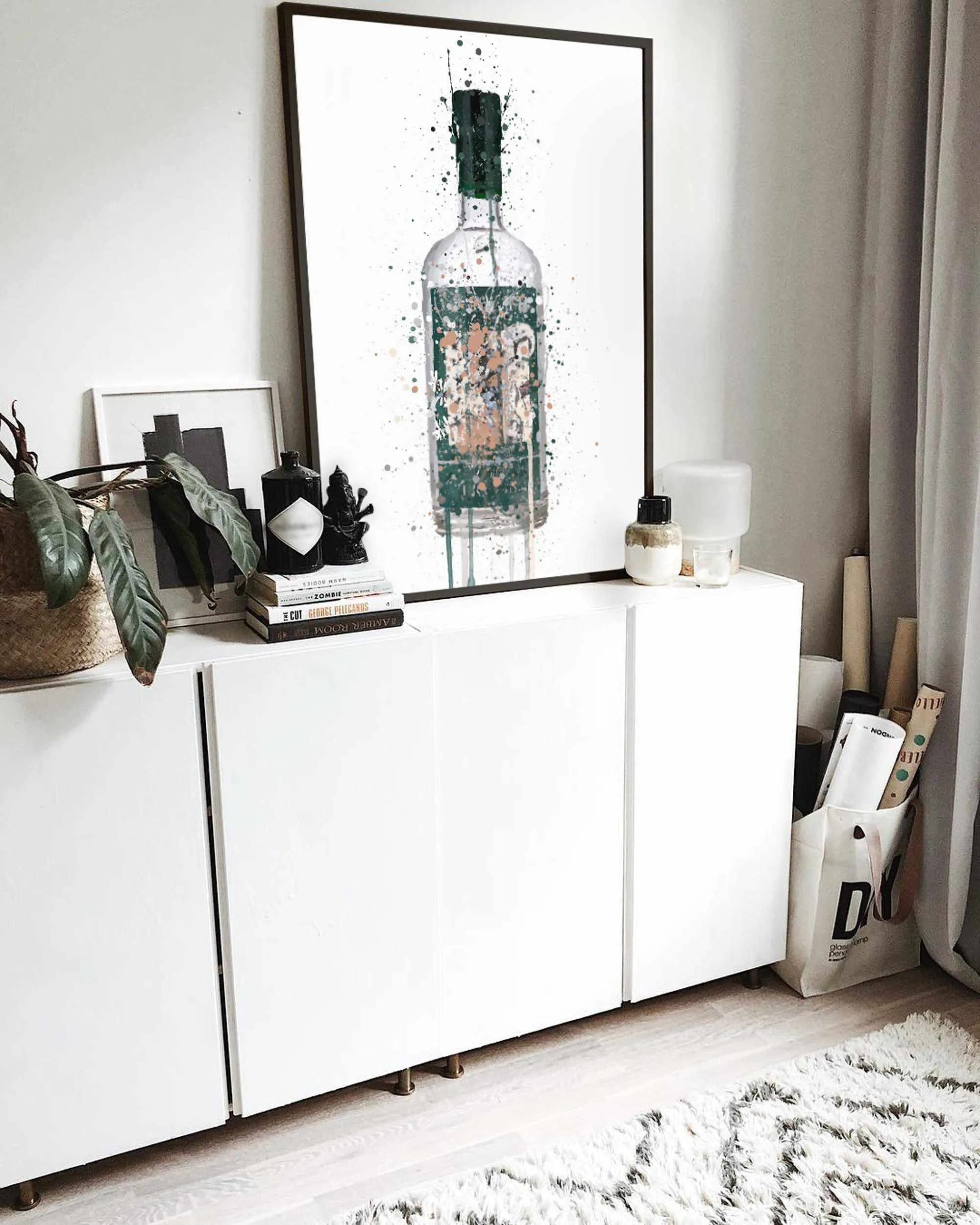 Gin Bottle Wall Art Print 'Deep Pine'