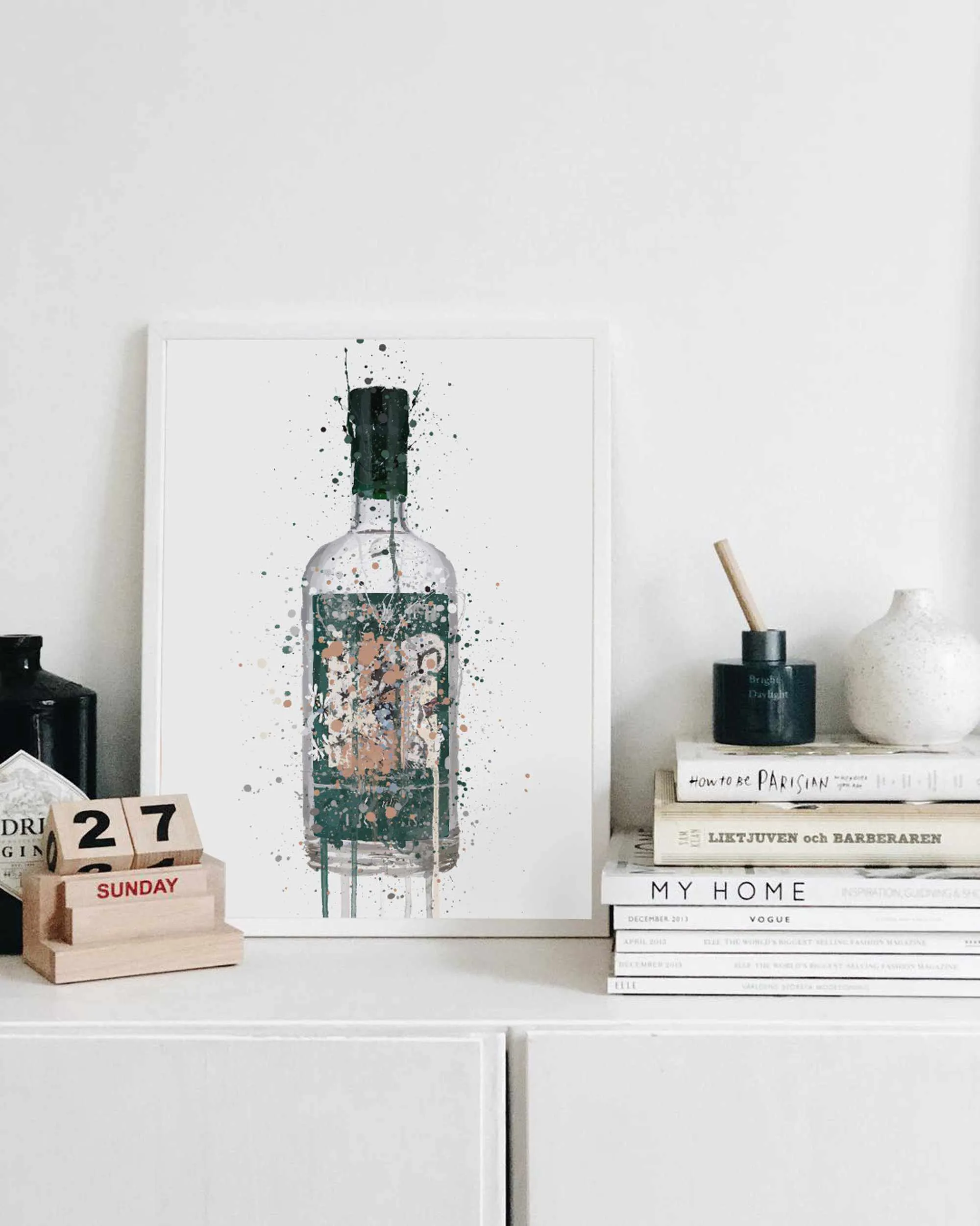 Gin Bottle Wall Art Print 'Deep Pine'