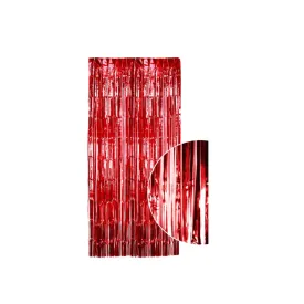 Metallic Tinsel Shimmer Curtain Red