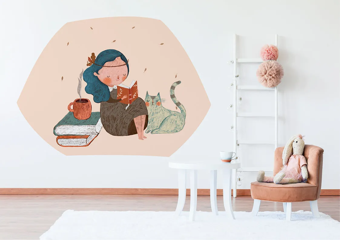 "Girl and her bunny buddy" wall sticker