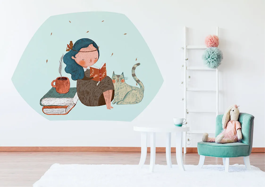 "Girl and her bunny buddy" wall sticker
