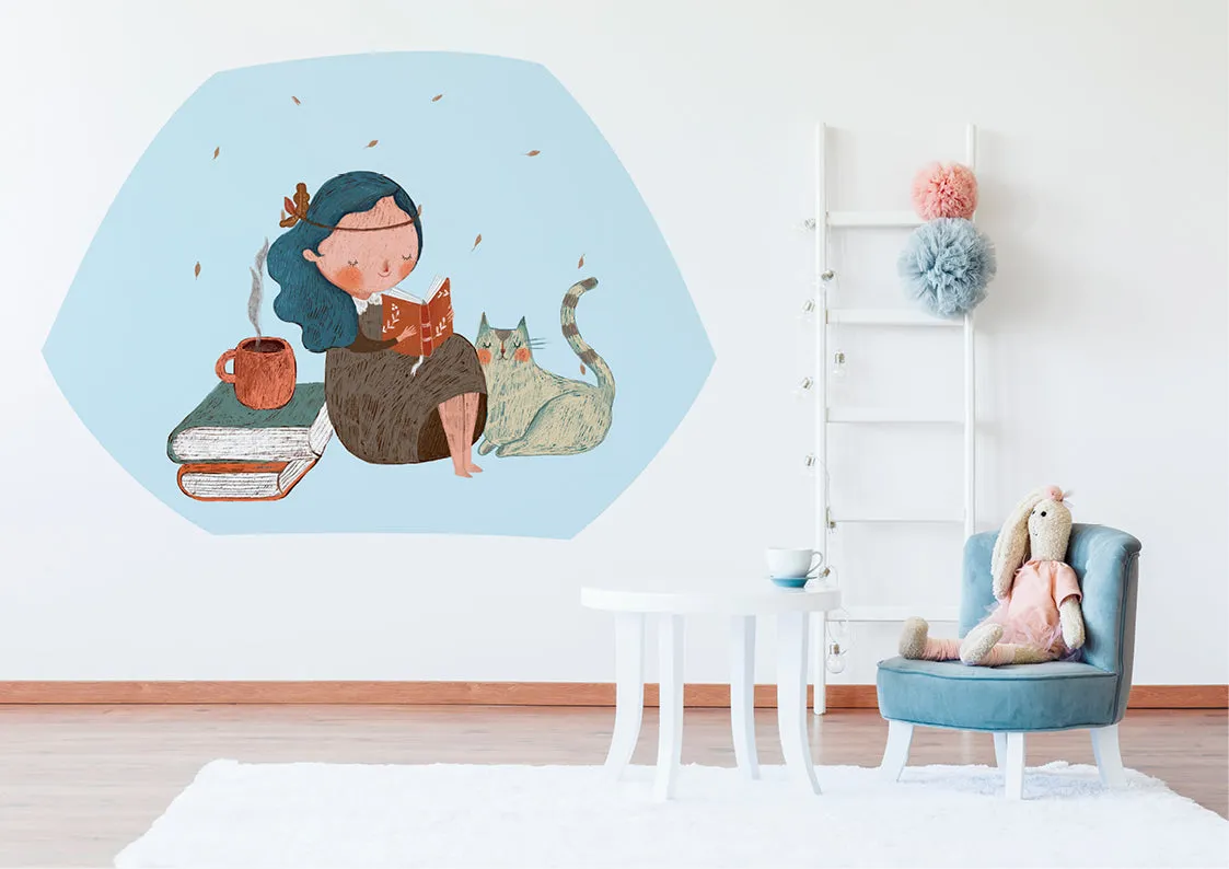 "Girl and her bunny buddy" wall sticker