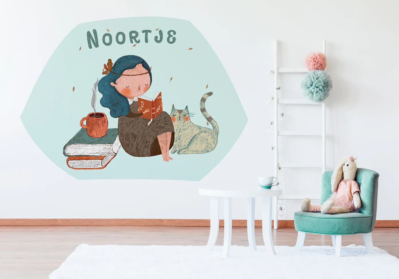 "Girl and her bunny buddy" wall sticker