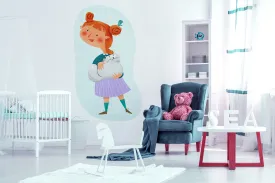 "Girl with a cat" wall sticker