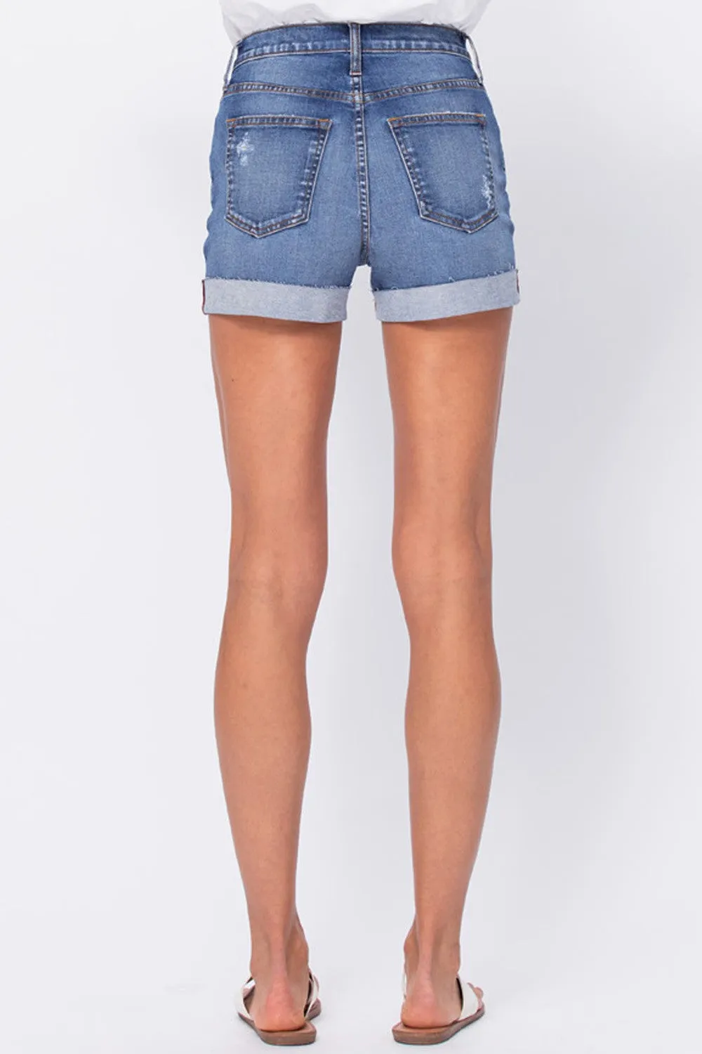 Raw cuff hem distress shorts